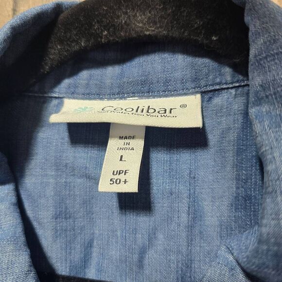 Coolibar Tencel Chambray Shirt Jacket Light Indigo - Picture 4 of 5